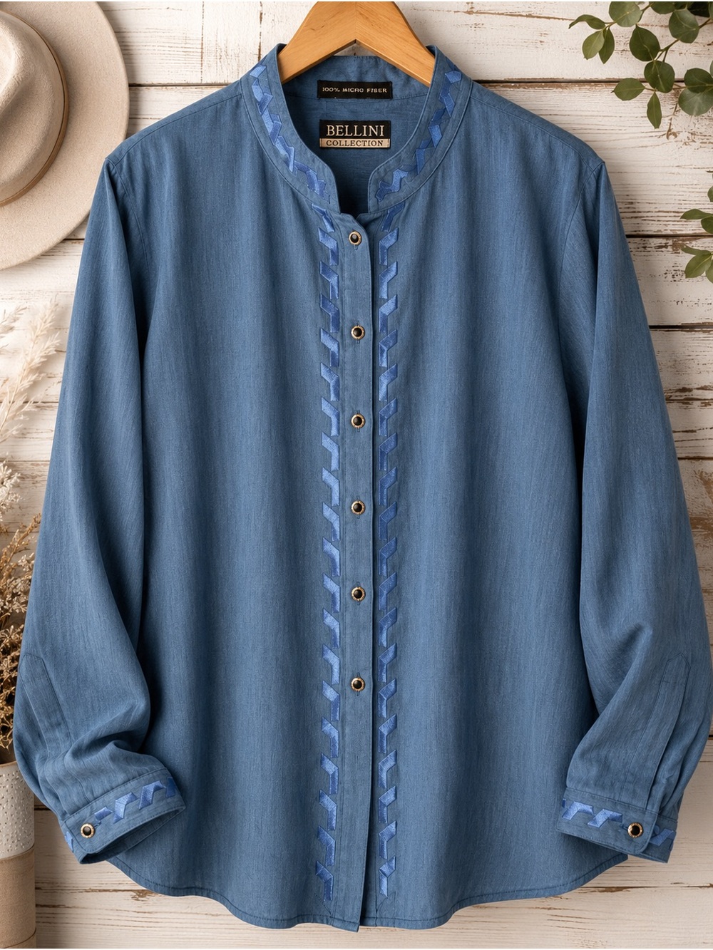 Bellini Blue Embroidered Button-Front Shirt